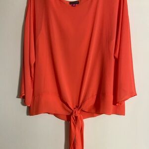 Vince Camuto Vibrant Orange Blouse with Tie-Front
